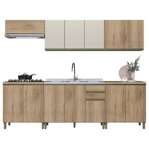 Cozinha Modulada Dinamarca 6 Peças Castani Com Aéreo 120cm Com Vidro Off White - Indékes Castani