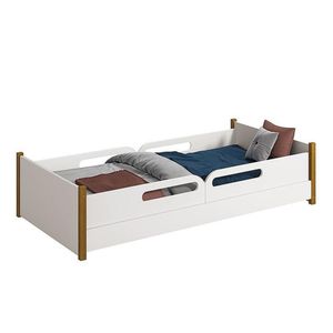 Cama Evolutiva Ravi Branco Pés Amadeirado, 2 Kits Grade Lateral Usinada E Colchão D20 - Reller Móveis Branco Fosco