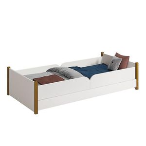 Cama Evolutiva Ravi Branco Pés Amadeirado, 2 Kits Proteção Lateral Lisa E Colchão D20 - Reller Móveis Branco Fosco