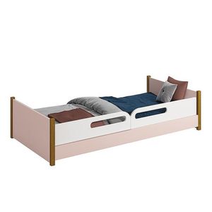 Cama Evolutiva Ravi Rosa Com Pés Amadeirado, Proteção Lateral Usinada E Colchão D20 - Reller Móveis Rosa Fosco