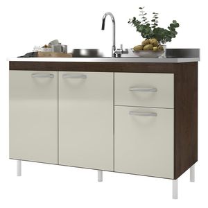 Balcão De Cozinha Pop 120cm 3 Portas E 1 Gaveta Noce-off White Sem Tampo - Indékes Noce-off White
