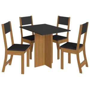 Mesa De Jantar Talita 91,8x68 Com Tampo Em Mdp E 4 Cadeiras Freijó-chumbo-preto - Indekés Freijó-chumbo