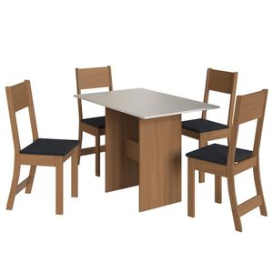 Mesa De Jantar Karla 108x68 Com Tampo Em Mdp E 4 Cadeiras Freijó-off White-preto - Indekés Freijó-off White-preto