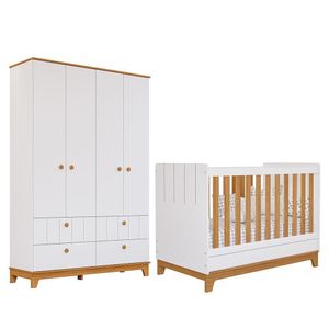 Jogo De Quarto Infantil Biscoito Guarda Roupa E Berço Branco-nature - Permóbili Baby Branco-nature