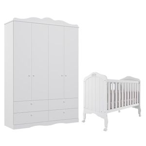 Jogo De Quarto Infantil Guarda Roupa Encanto E Berço Harmonia Branco - Permóbili Baby Branco