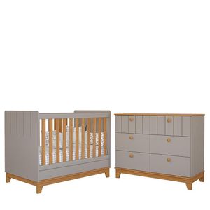 Jogo De Quarto Infantil Biscoito Cômoda 6 Gavetas E Berço Fendi-nature - Permóbili Baby Fendi-nature