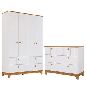 Jogo De Quarto Infantil Biscoito Guarda Roupa E Cômoda 6 Gavetas Branco-nature - Permóbili Baby Branco-nature