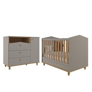 Jogo De Quarto Infantil Cômoda Casinha 1 Porta E Berço Americano Mimo Fendi-nature - Permóbili Baby Fendi-nature