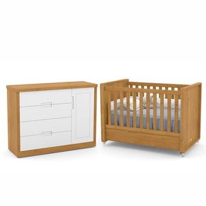 Jogo De Quarto Infantil Tutto New Com Berço E Cômoda 1 Porta Freijó-branco Soft - Matic Móveis Freijó-branco Soft