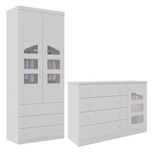 Jogo De Quarto Infantil Eloisa Com Guarda Roupa 2 Portas E Cômoda Branco - Phoenix Baby Branco