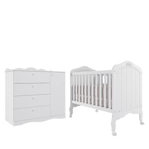Jogo De Quarto Infantil Cômoda Encanto E Berço Harmonia Branco - Permóbili Baby Branco