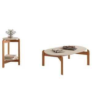 Conjunto De Mesas Lizz Lateral Redonda E Oblonga Off White-cedro - Casa D Off White-cedro