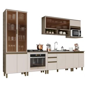 Cozinha Completa 7 Peças Connect Duna-cristal Com Cristaleira E Aéreo Micro-ondas - Móveis Henn Duna-cristal