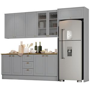 Cozinha Completa Americana 5 Peças Com Lateral Cinza - Móveis Henn Cinza