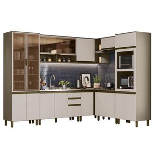 Cozinha Completa De Canto 8 Peças Connect Duna-cristal Com Torre Quente 2 Fornos - Móveis Henn Duna-cristal