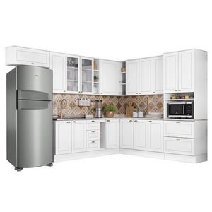 Cozinha Completa De Canto Americana 12 Peças Com Torre Quente Branco - Móveis Henn Branco