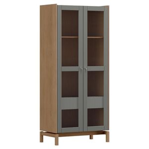 Cristaleira Barcelona 180cm 2 Portas Oak-ferrolack Com Vidro Canelado - Finestra Móveis Oak-ferrolac