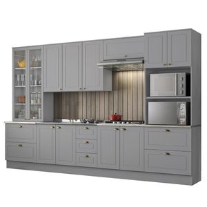 Cozinha Completa Americana 6 Peças Cinza Com Torre Quente 2 Fornos - Móveis Henn Cinza