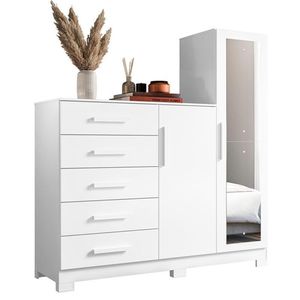 Cômoda New Master Com Espelho, 2 Portas E 5 Gavetas Branco - Móveis Albatroz Branco
