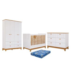 Dormitório Biscoito Guarda Roupa, Cômoda E Berço Branco-nature Com Colchão Physical - Permóbili Baby Branco-nature