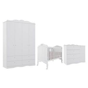 Dormitório Completo Infantil Encanto Guarda-roupa, Cômoda E Berço Harmonia Branco - Permóbili Baby Branco