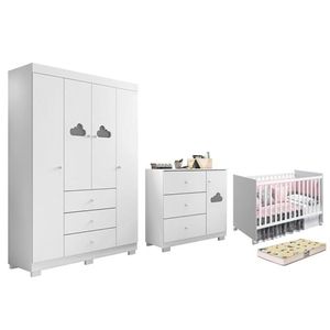 Dormitório Infantil Ane Guarda Roupa, Cômoda, Berço Tico Branco Com Colchão Supreme - Phoenix Baby Branco