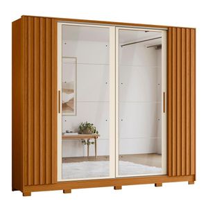 Guarda Roupa Casal Jacarandá 4 Portas Flex Cinamomo-off White Com 8 Espelhos - Móveis Albatroz Cinamomo-off White