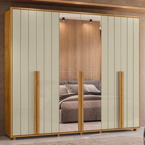 Guarda Roupa Casal Volpi Ripado 6 Portas Cumaru-opala Com 4 Espelhos - Madetec Cumaru-opala