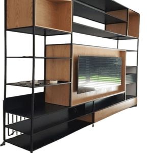 Estante 7 Prateleiras Aço Ferro Metal Robusta Cor Preto Mdf Claro Estilo Industrial Es-04