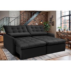 Sofá Sem Caixa Retrátil 2,00m Softgel Celeste Velusoft Preto Cama Inbox