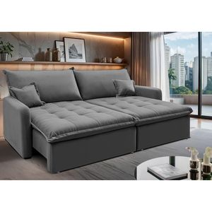 Sofá Sem Caixa Retrátil 1,60m Softgel Luna Velusoft Cinza Cama Inbox