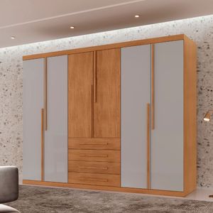 Guarda Roupa Casal Matteo 100%mdf 6pts 4gvts Moderna Mobília Naturalle/off White