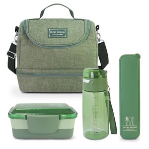 Kit Bolsa Térmica Pote Marmita 950ml Garrafa 550ml E Porta Talheres Joy Verde