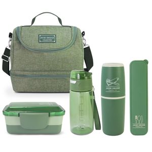 Kit De Bolsa Térmica 2 Compartimentos, Marmita E Garrafa, Porta Talher E Porta Escova Verde