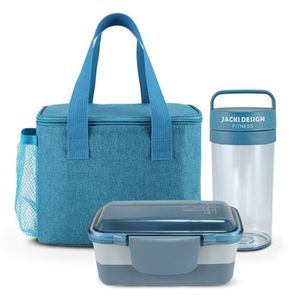 Conjunto De Bolsa Térmica, Pote De Marmita 2 Andares E Garrafa 430 Ml Concept Azul