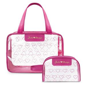 Kit Bolsa E Nécessaire Transparente Love Pink