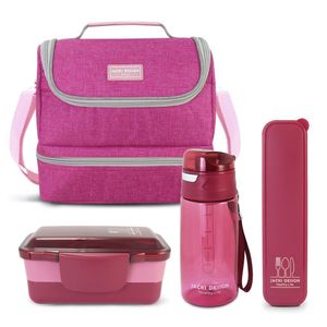 Kit Bolsa Térmica Pote Marmita 950ml Garrafa 550ml E Porta Talheres Vibe Pink
