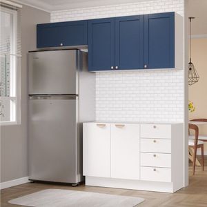 Cozinha Modulada 3 Peças 2 Aéreos 1 Balcão Arizona Cabecasa Madeiramadeira Branco-azul
