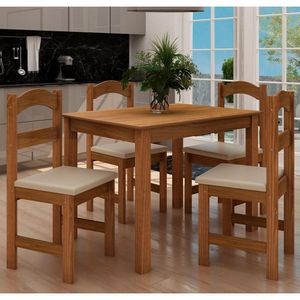 Conjunto De Mesa Com 4 Cadeiras Praiana Araúna Freijó E Bege