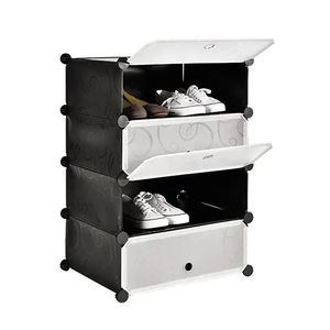 Sapateira Modular 4 Prateleiras Organizador Portatil Brinquedos Armario Com Porta Luxo Preto