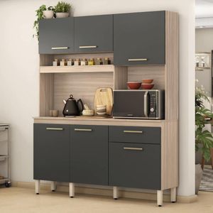 Armário De Cozinha Compacta 160cm Multimóveis CR20466 Avena Grafito