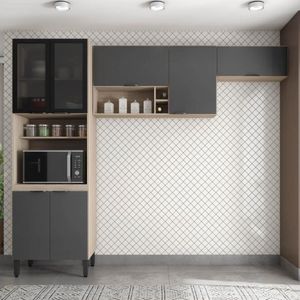Armário De Cozinha Modulada Compacta 260cm 3 Pçs Multimóveis Cr20471 Avena Grafito