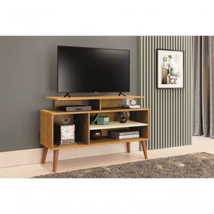 Rack Lion Sala Estar Tv Estante Com Nichos E Prateleiras Cor:nature/off