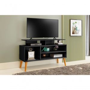 Rack Lion Sala Estar Tv Estante Com Nichos E Prateleiras Cor:preto/canela