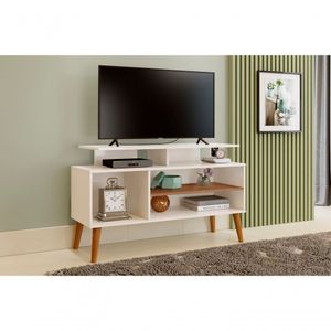 Rack Lion Sala Estar Tv Estante Com Nichos E Prateleiras Cor:off/canela