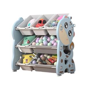 Estante Organizadora Infantil 7 Caixas, 3 Prateleiras, Baú Multiuso, Quarto Azul Girafinha.