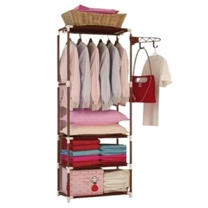 Guarda Roupa Portátil Arara Roupas Cabideiro 3 Prateleiras Organizador Armário Brinquedos Praia