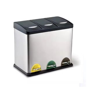 Lixeira Tripla Inox Com Pedal – 24 Litros Total (3x8l) | Coleta Seletiva 3 Em 1, Cesto De Lixo Grande E Luxuoso Para Coz