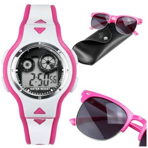 Relogio Digital Led Rosa Infantil + Case Premium + Oculos Original Menina Ajustavel Criança Rosa