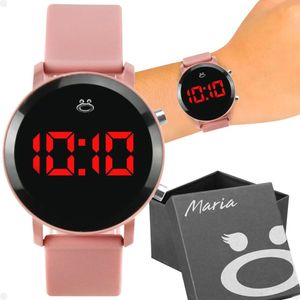 Relogio Feminino Digital Redondo Led Aço Inoxidavel + Caixa Moda Casual Silicone Presente Rosa